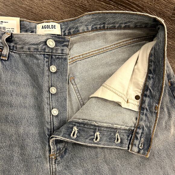 NWT AGOLDE Lana Mid Rise Vintage Straight Jeans Riptide Size 33 Light Blue Denim - Picture 9 of 16